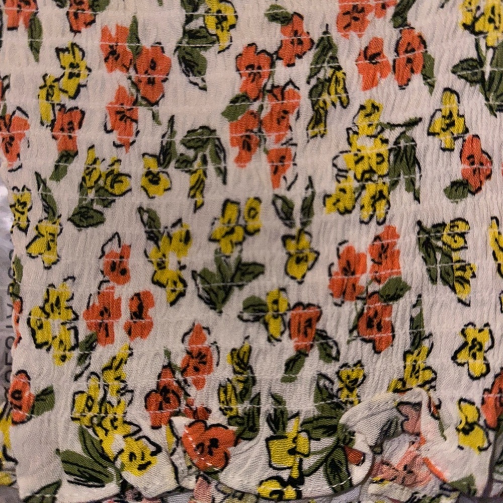 Promesa Smocked Floral Halter Crop Top - White with Yellow Green & Coral - NWT - Picture 5 of 5